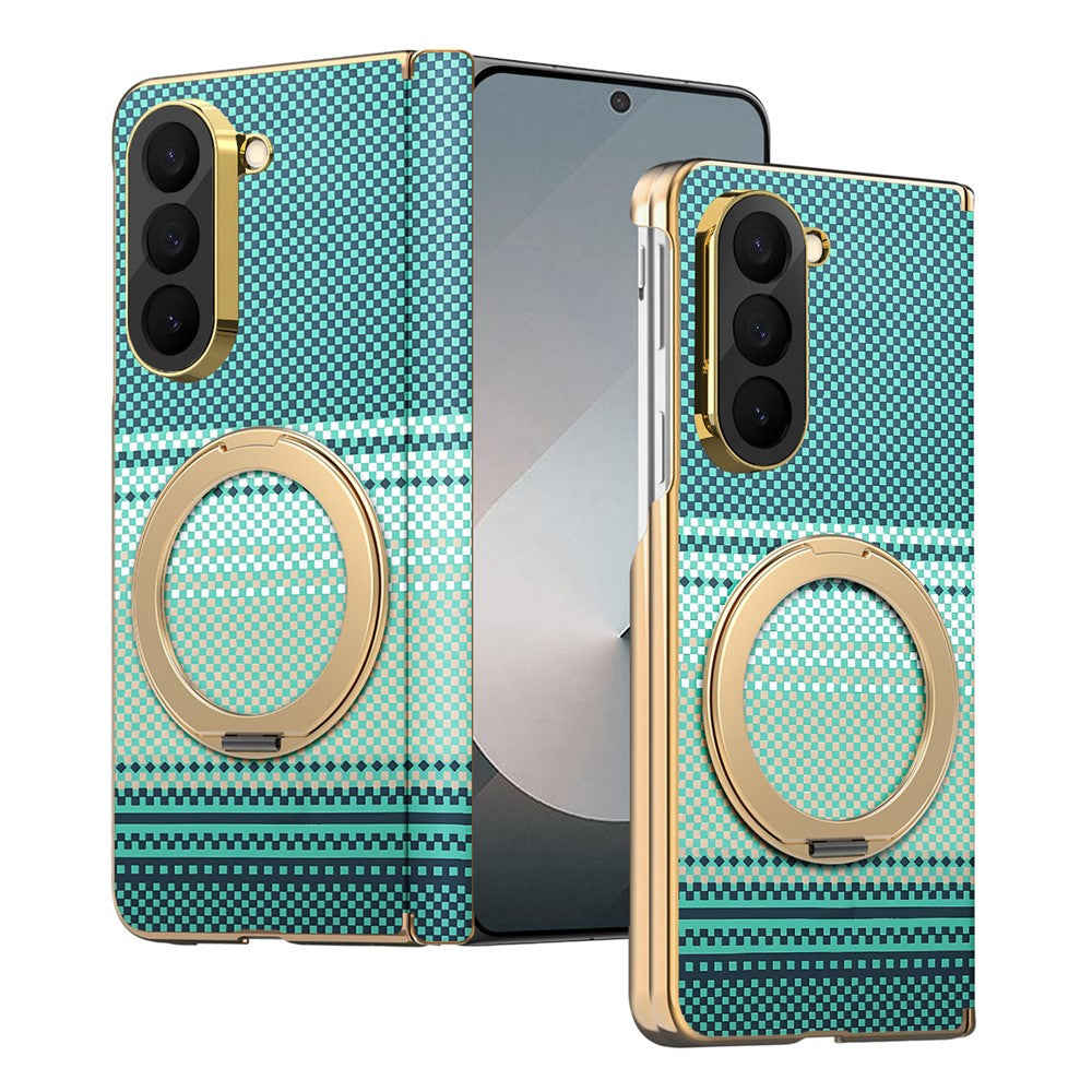 Til Samsung Galaxy Z Fold6 5G Magnetisk Etui Ring Støtteben Hængseldesign Galvaniseret Læder + PC Cover