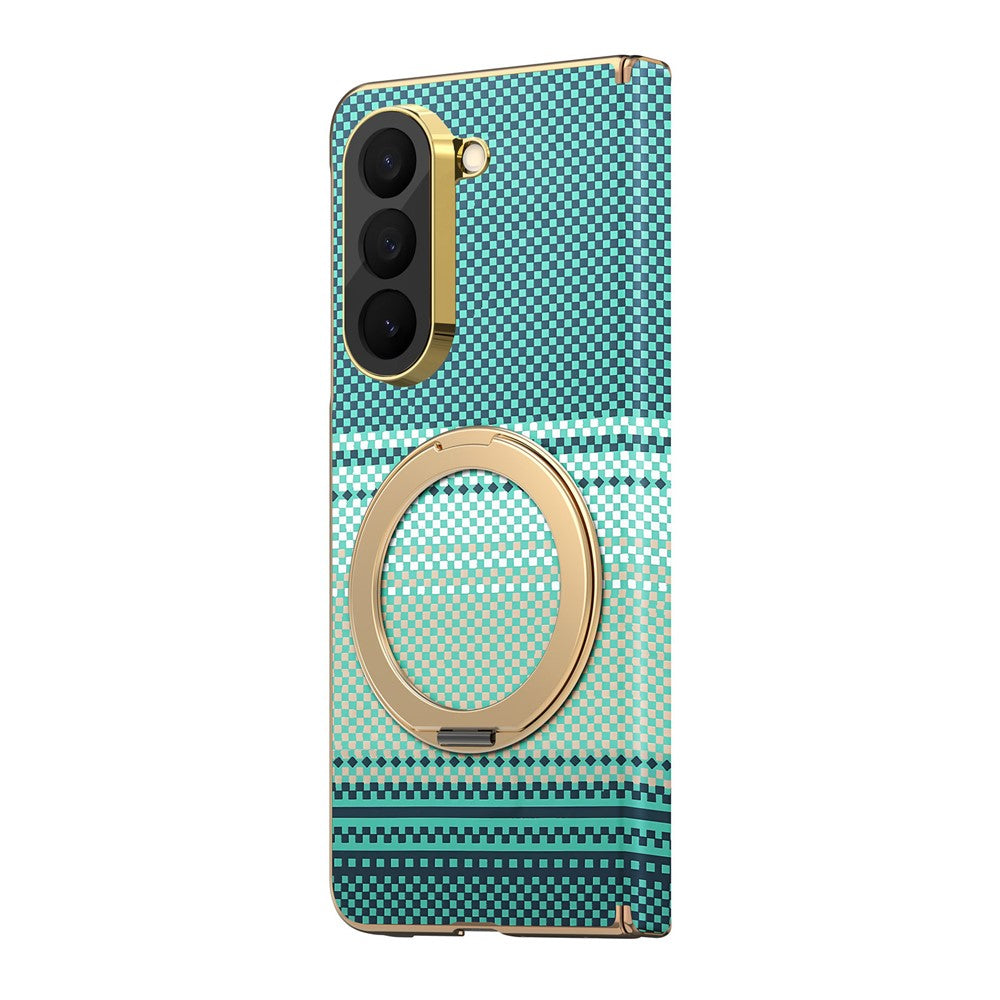 Til Samsung Galaxy Z Fold6 5G Magnetisk Etui Ring Støtteben Hængseldesign Galvaniseret Læder + PC Cover