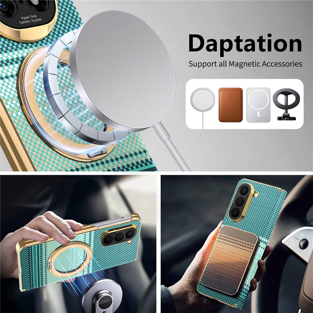 Til Samsung Galaxy Z Fold6 5G Magnetisk Etui Ring Støtteben Hængseldesign Galvaniseret Læder + PC Cover