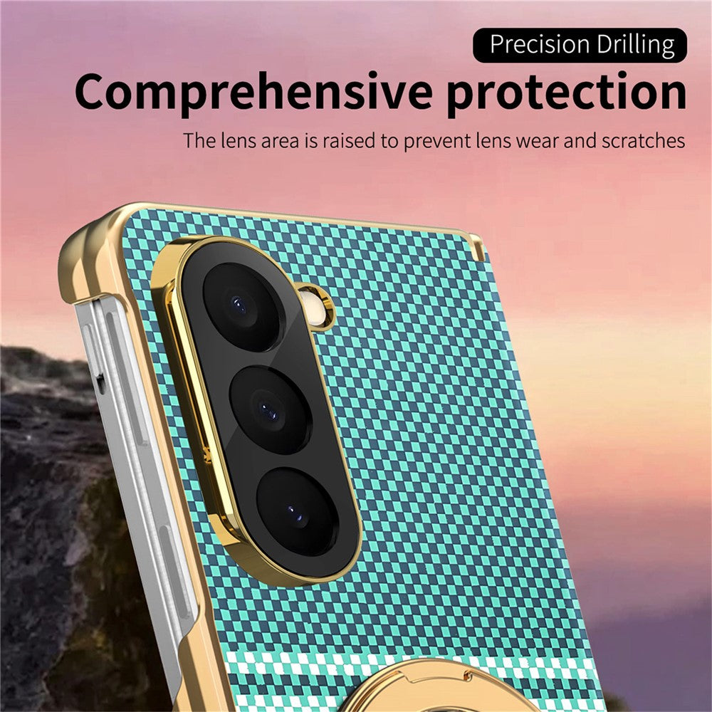 Til Samsung Galaxy Z Fold6 5G Magnetisk Etui Ring Støtteben Hængseldesign Galvaniseret Læder + PC Cover