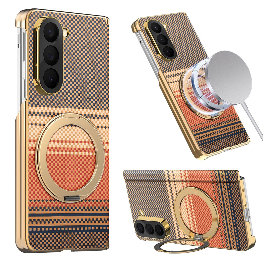 Til Samsung Galaxy Z Fold6 5G Magnetisk Etui Ring Støtteben Hængseldesign Galvaniseret Læder + PC Cover