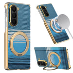 Til Samsung Galaxy Z Fold6 5G Magnetisk Etui Ring Støtteben Hængseldesign Galvaniseret Læder + PC Cover