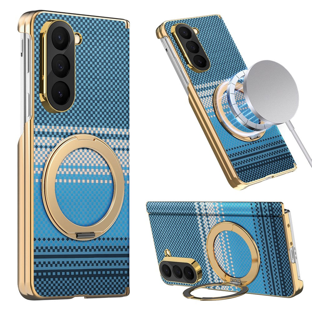 Til Samsung Galaxy Z Fold6 5G Magnetisk Etui Ring Støtteben Hængseldesign Galvaniseret Læder + PC Cover