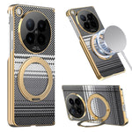 For Oppo Find N6 5G Magnetic Case Ring Kickstand Hinge Design Electroplated Leather + PC Cover