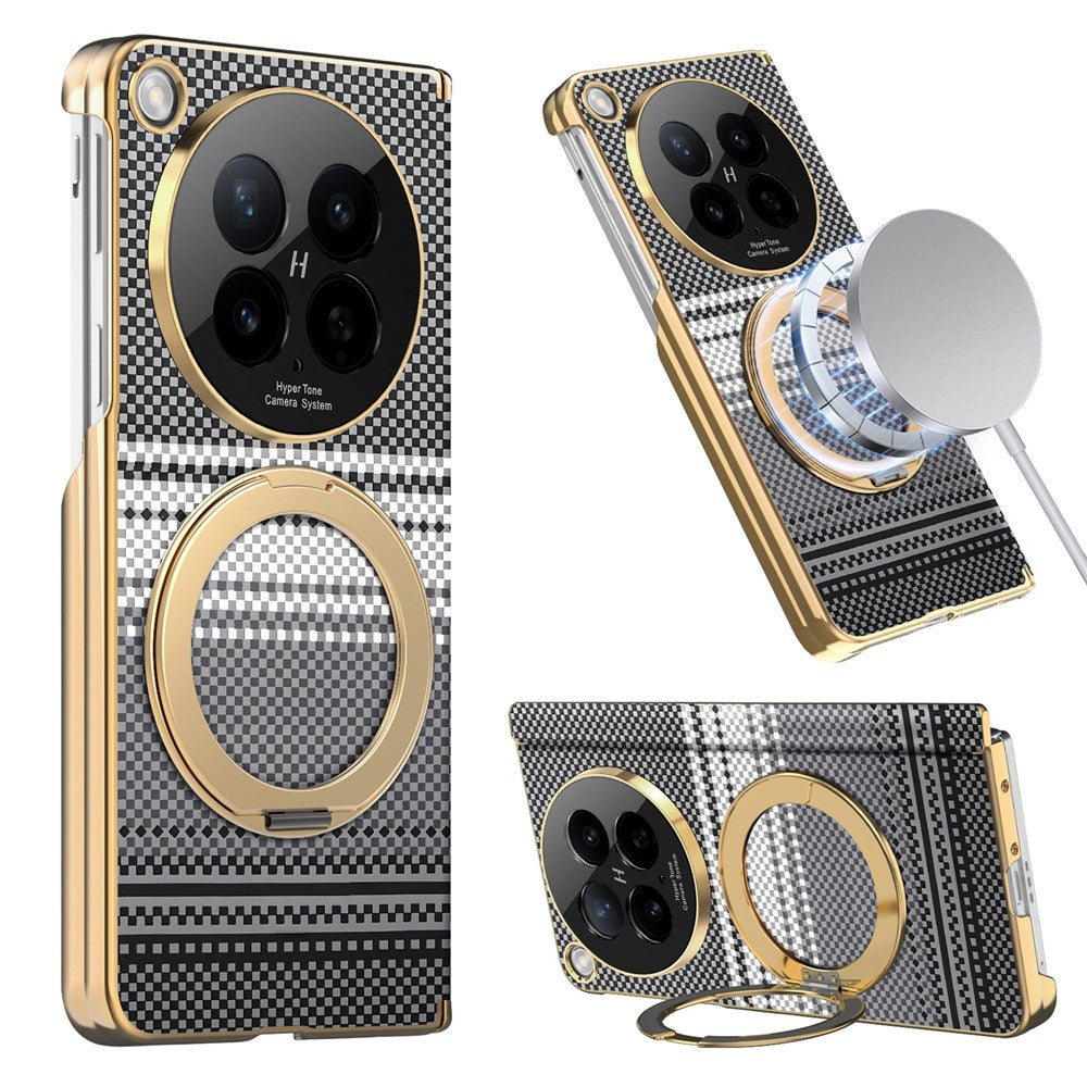 For Oppo Find N6 5G Magnetic Case Ring Kickstand Hinge Design Electroplated Leather + PC Cover