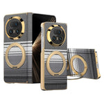 För Honor Magic V5 5G Magnetiskt Fodral Ringstöd Gångjärnsdesign Galvaniserat Läder + PC-skydd