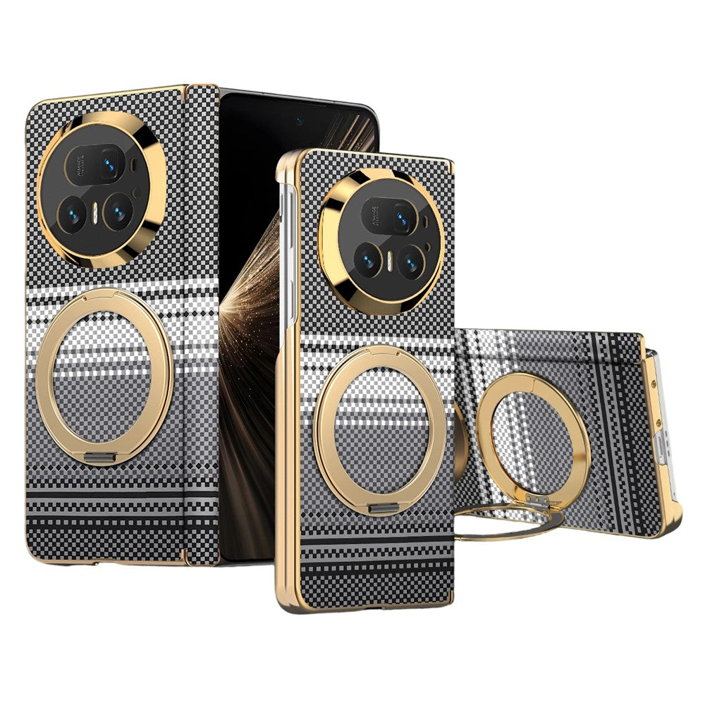 För Honor Magic V5 5G Magnetiskt Fodral Ringstöd Gångjärnsdesign Galvaniserat Läder + PC-skydd