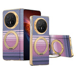 For Honor Magic V6 5G Magnetic Case Ring Kickstand Hinge Design Electroplated Leather + PC Cover