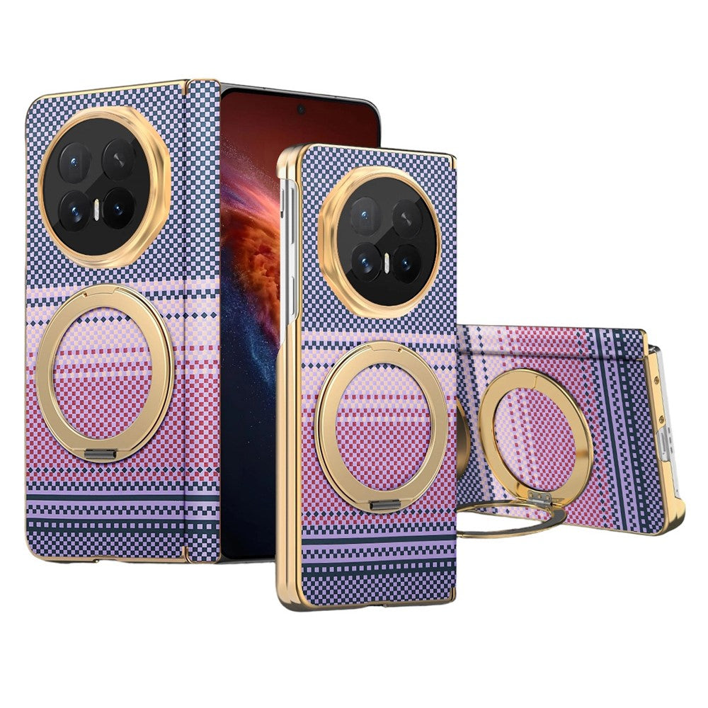 For Honor Magic V6 5G Magnetic Case Ring Kickstand Hinge Design Electroplated Leather + PC Cover