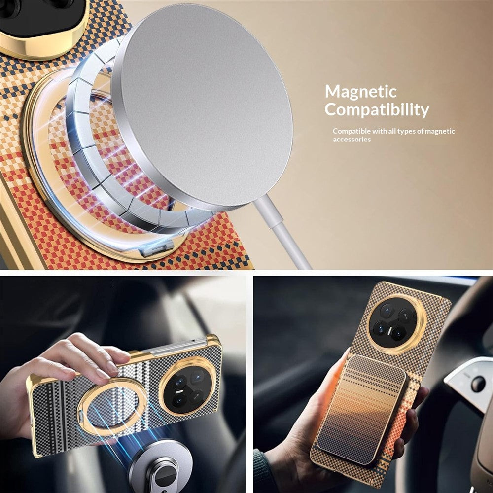 For Honor Magic V6 5G Magnetic Case Ring Kickstand Hinge Design Electroplated Leather + PC Cover