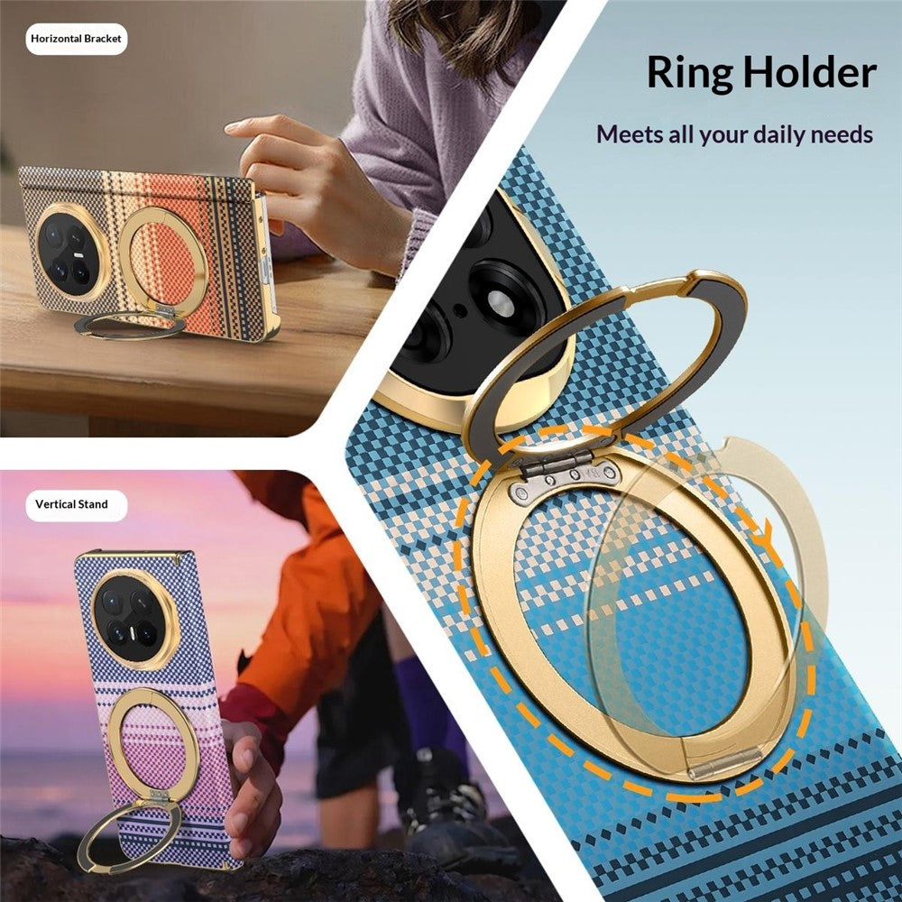 For Honor Magic V6 5G Magnetic Case Ring Kickstand Hinge Design Electroplated Leather + PC Cover