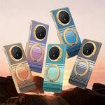 For Honor Magic V6 5G Magnetic Case Ring Kickstand Hinge Design Electroplated Leather + PC Cover