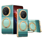 For Honor Magic V6 5G Magnetic Case Ring Kickstand Hinge Design Electroplated Leather + PC Cover