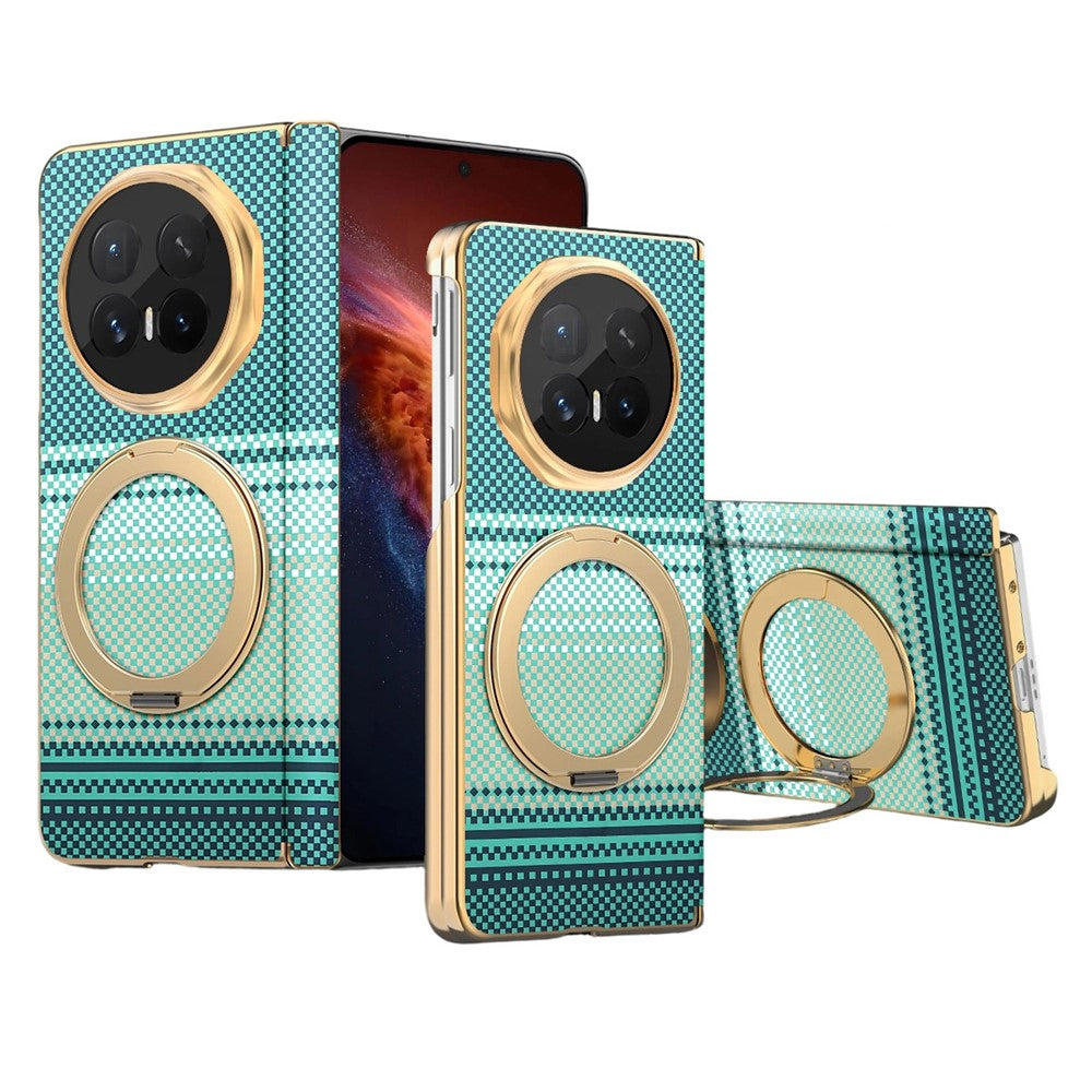 For Honor Magic V6 5G Magnetic Case Ring Kickstand Hinge Design Electroplated Leather + PC Cover