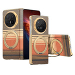 For Honor Magic V6 5G Magnetic Case Ring Kickstand Hinge Design Electroplated Leather + PC Cover