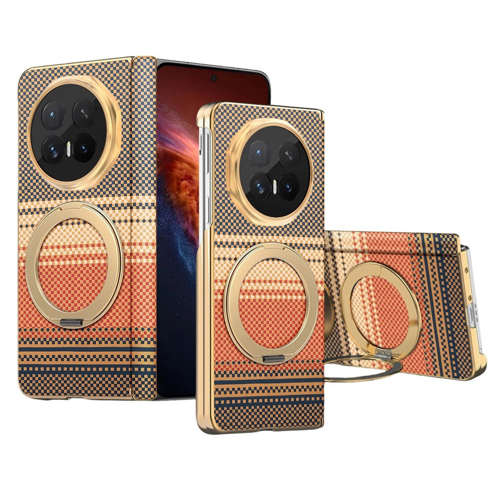 For Honor Magic V6 5G Magnetic Case Ring Kickstand Hinge Design Electroplated Leather + PC Cover