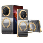 For Honor Magic V6 5G Magnetic Case Ring Kickstand Hinge Design Electroplated Leather + PC Cover