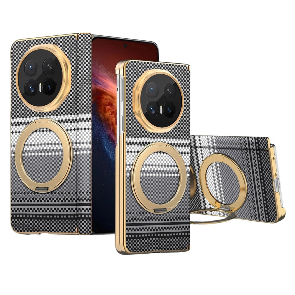 For Honor Magic V6 5G Magnetic Case Ring Kickstand Hinge Design Electroplated Leather + PC Cover