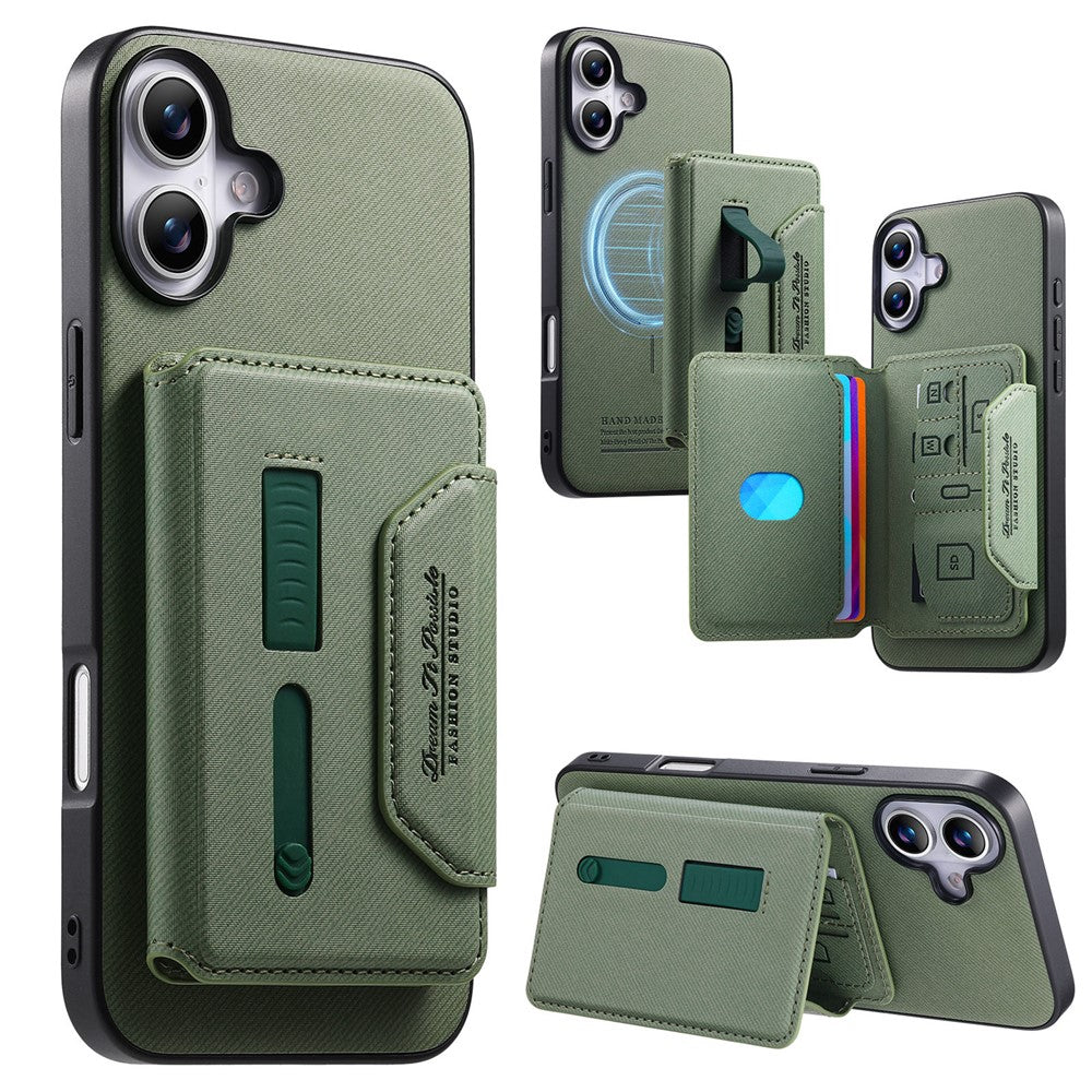 Til iPhone 16 Magnetisk Cover i PU Læder + PC + TPU Anti-Ridse Bagcover med Aftagelig Kortholder