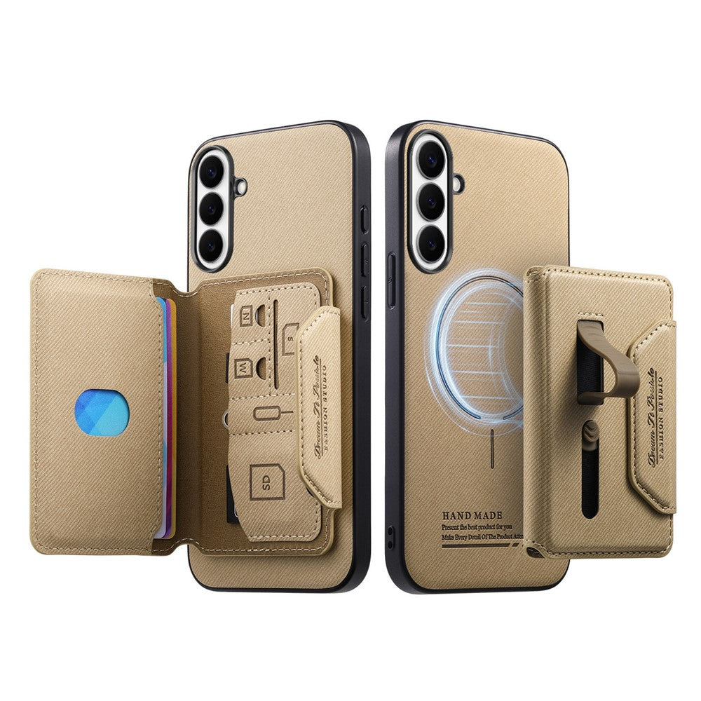 For Samsung Galaxy S26+ Magnetic Case PU Leather + PC + TPU Anti-Scratch Back Cover with Detachable Card Holder