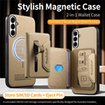 For Samsung Galaxy S26+ Magnetic Case PU Leather + PC + TPU Anti-Scratch Back Cover with Detachable Card Holder