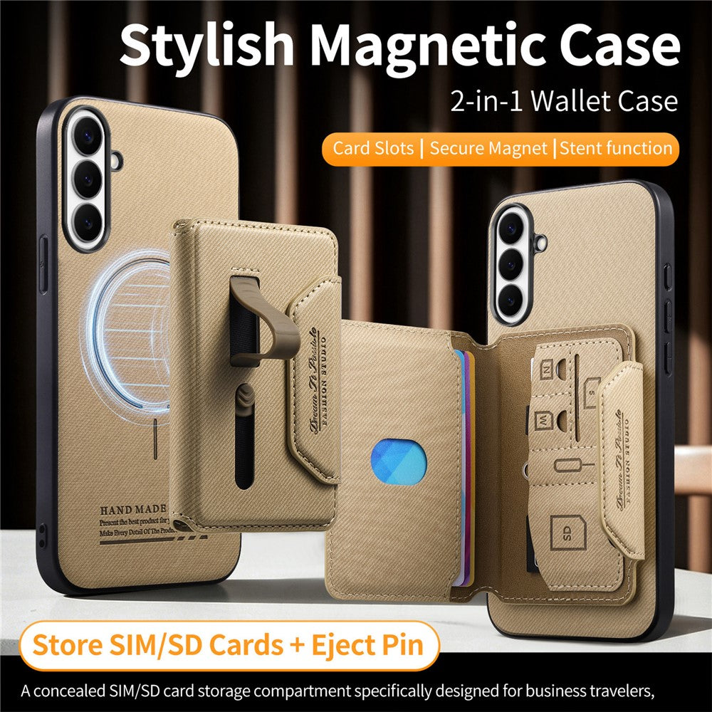 For Samsung Galaxy S26+ Magnetic Case PU Leather + PC + TPU Anti-Scratch Back Cover with Detachable Card Holder
