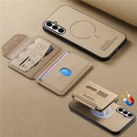 For Samsung Galaxy S26+ Magnetic Case PU Leather + PC + TPU Anti-Scratch Back Cover with Detachable Card Holder