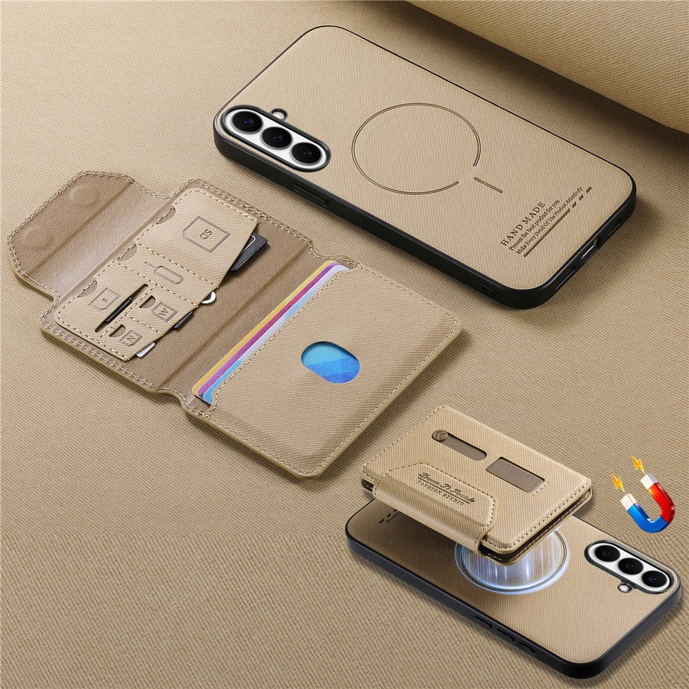 For Samsung Galaxy S26+ Magnetic Case PU Leather + PC + TPU Anti-Scratch Back Cover with Detachable Card Holder