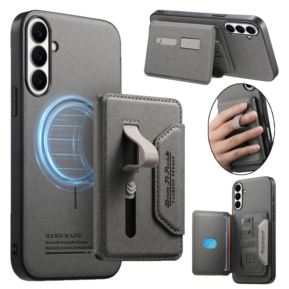 For Samsung Galaxy S26+ Magnetic Case PU Leather + PC + TPU Anti-Scratch Back Cover with Detachable Card Holder