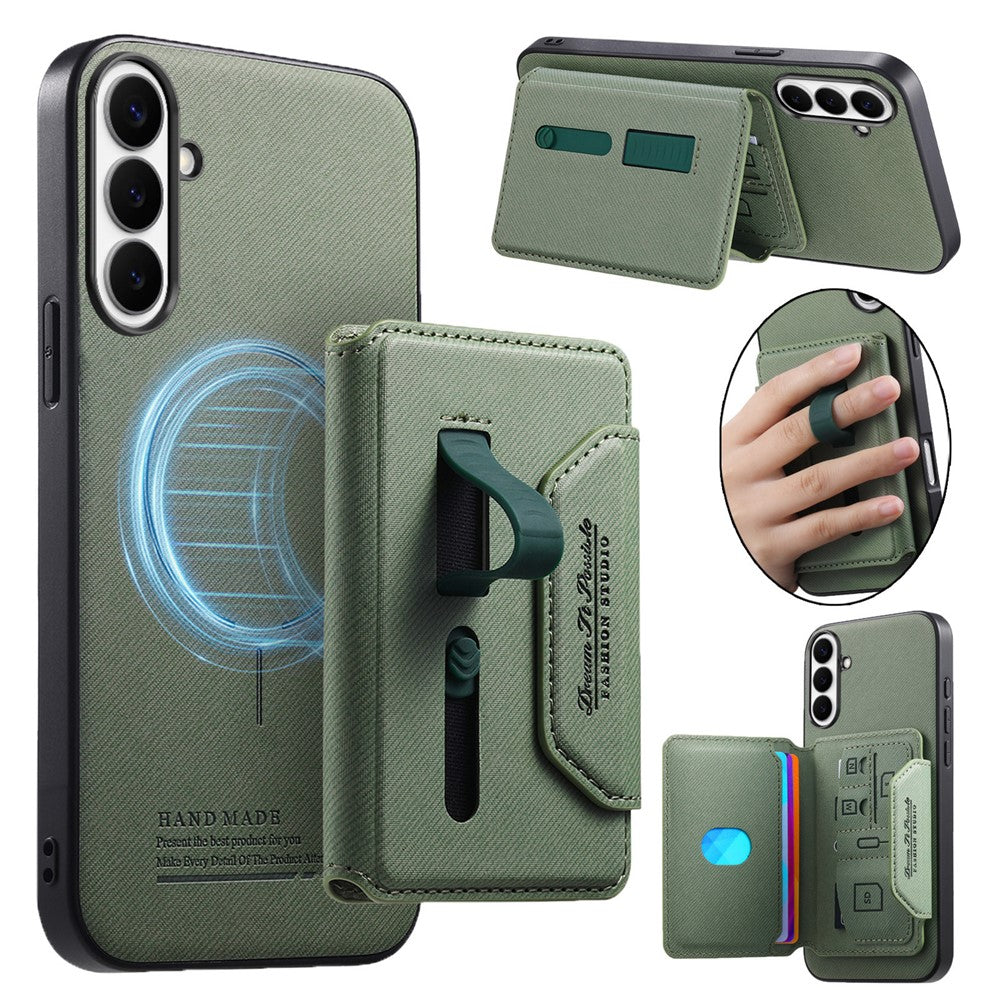 For Samsung Galaxy S26+ Magnetic Case PU Leather + PC + TPU Anti-Scratch Back Cover with Detachable Card Holder