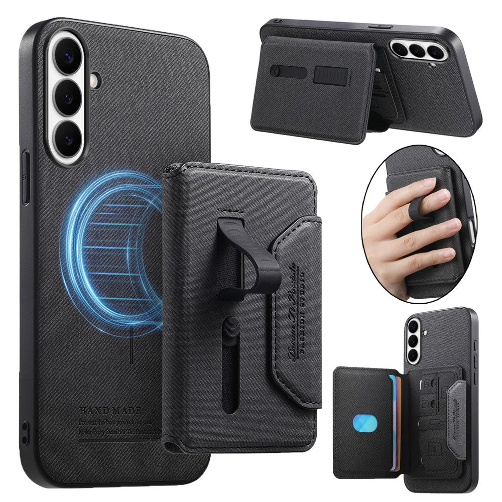 For Samsung Galaxy S26+ Magnetic Case PU Leather + PC + TPU Anti-Scratch Back Cover with Detachable Card Holder