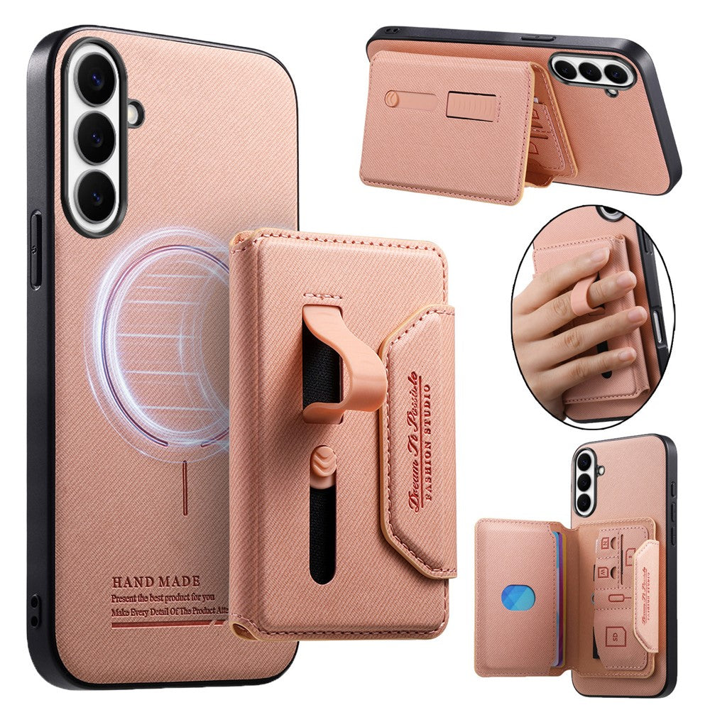 For Samsung Galaxy S26+ Magnetic Case PU Leather + PC + TPU Anti-Scratch Back Cover with Detachable Card Holder