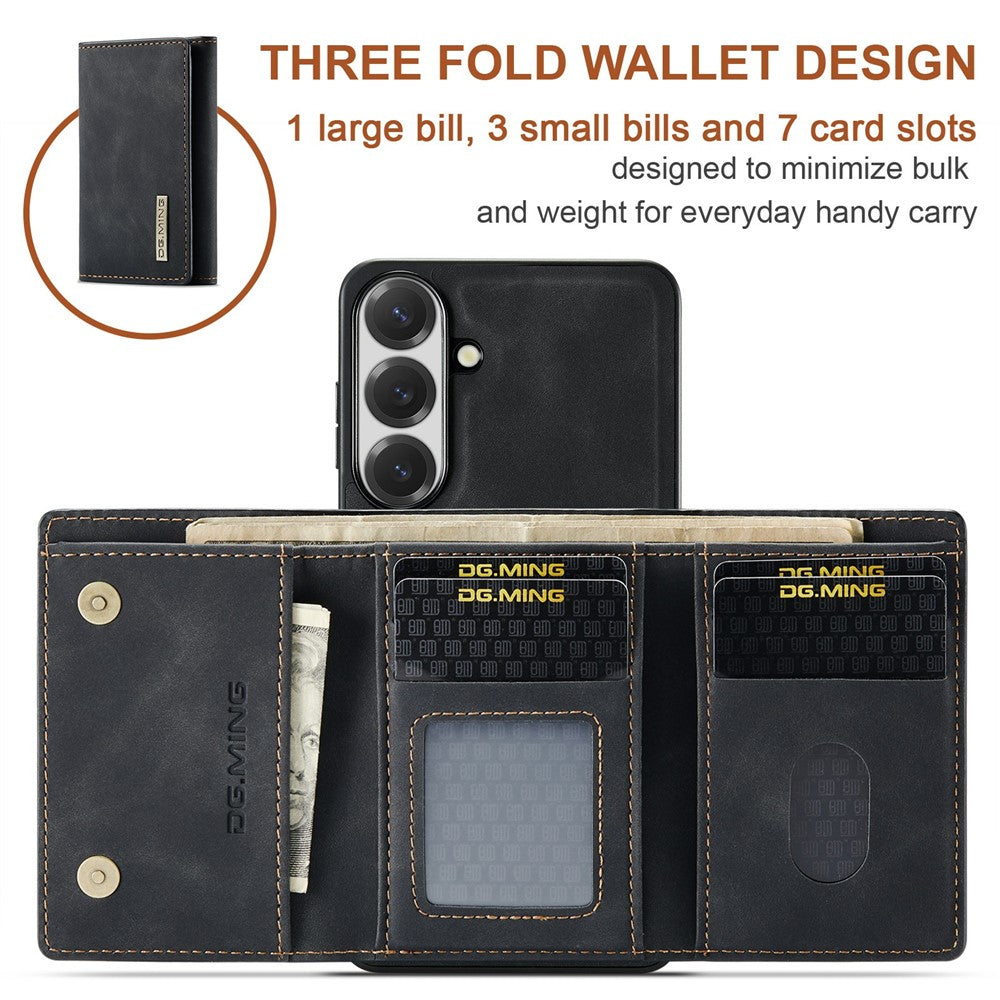 DG.MING M1 Series for Samsung Galaxy A24 4G (162.1mm) Phone Case PU + TPU + PC Back Cover with Magnetic Tri-Fold Wallet Kickstand