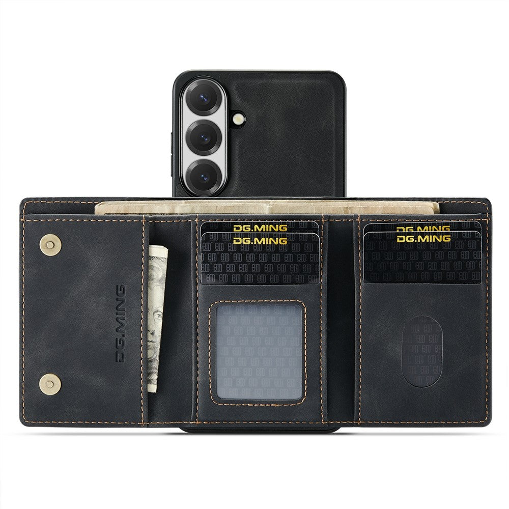 DG.MING M1 Series for Samsung Galaxy A24 4G (162.1mm) Phone Case PU + TPU + PC Back Cover with Magnetic Tri-Fold Wallet Kickstand