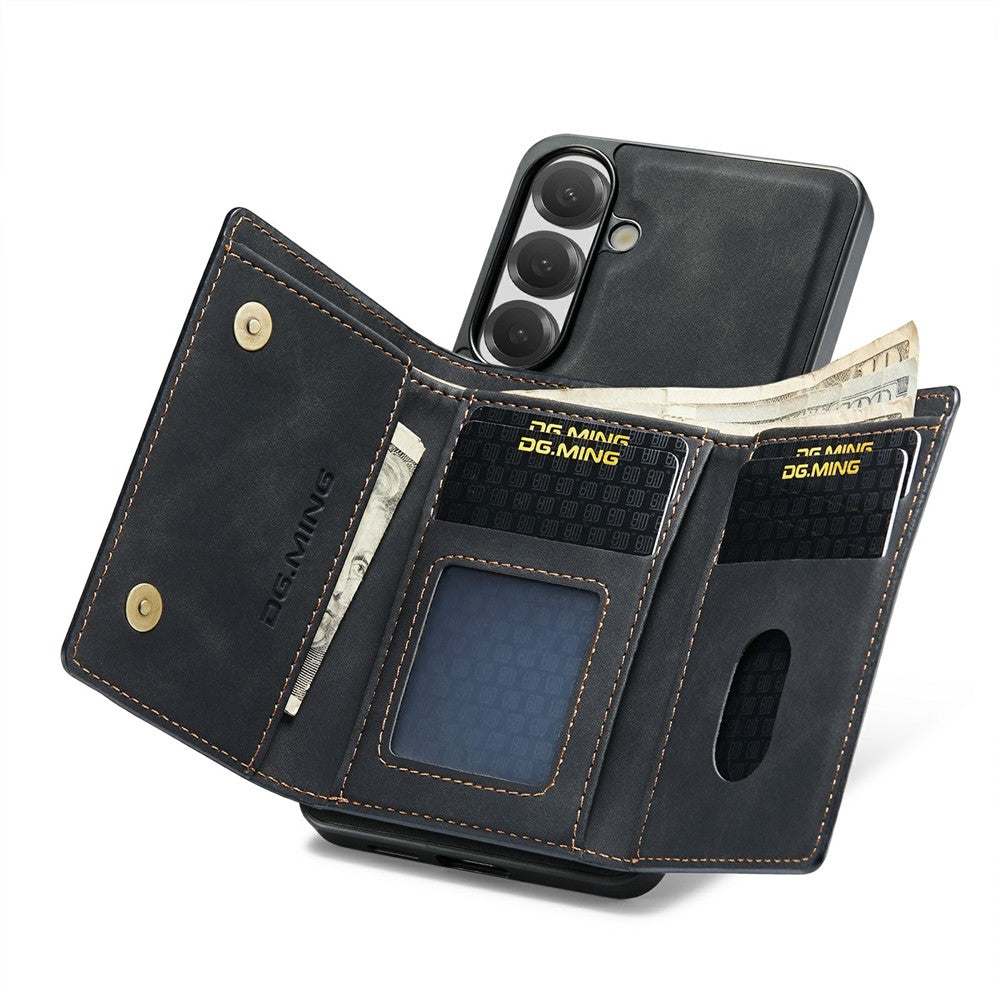 DG.MING M1 Series for Samsung Galaxy A24 4G (162.1mm) Phone Case PU + TPU + PC Back Cover with Magnetic Tri-Fold Wallet Kickstand