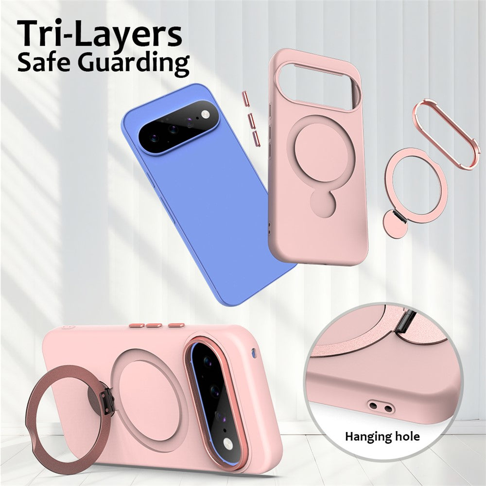 Til Google Pixel 11 / 11 Pro / 10 / 10 Pro / 9 / 9 Pro magnetisk etui med roterende ringstativ TPU + PC bagcover