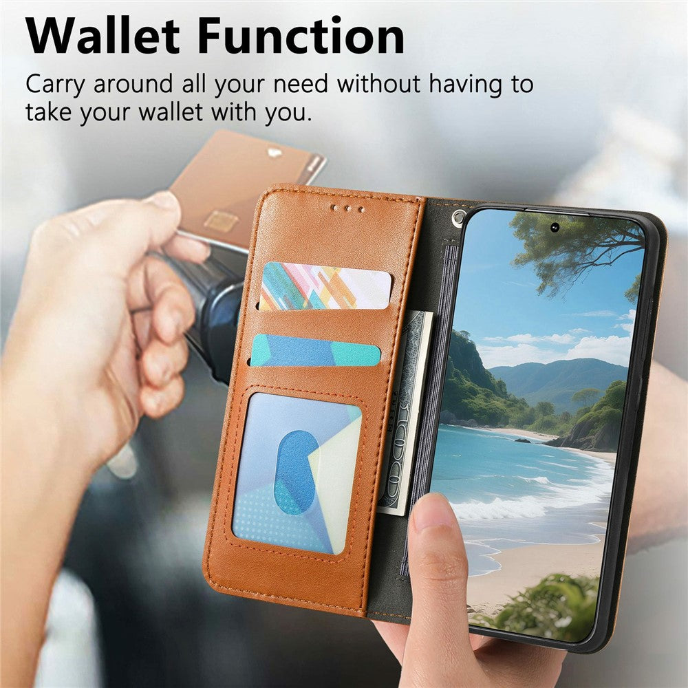 Til Samsung Galaxy S26 FE Coverpung Tri-Color Syning Lædertelefoncover med Elastisk Håndrem