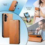 Til Samsung Galaxy S26 FE Coverpung Tri-Color Syning Lædertelefoncover med Elastisk Håndrem