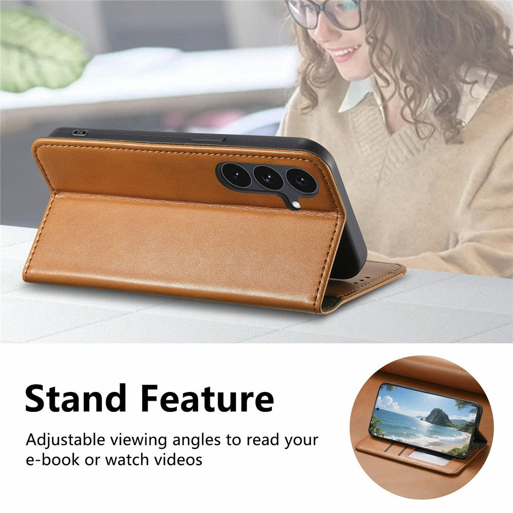 Til Samsung Galaxy S26 FE Coverpung Tri-Color Syning Lædertelefoncover med Elastisk Håndrem