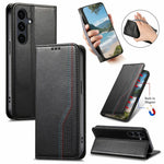 Til Samsung Galaxy S26 FE Coverpung Tri-Color Syning Lædertelefoncover med Elastisk Håndrem