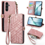 For Samsung Galaxy S26 FE Case Zipper Wallet Geometry Lines Leather Phone Cover with Strap