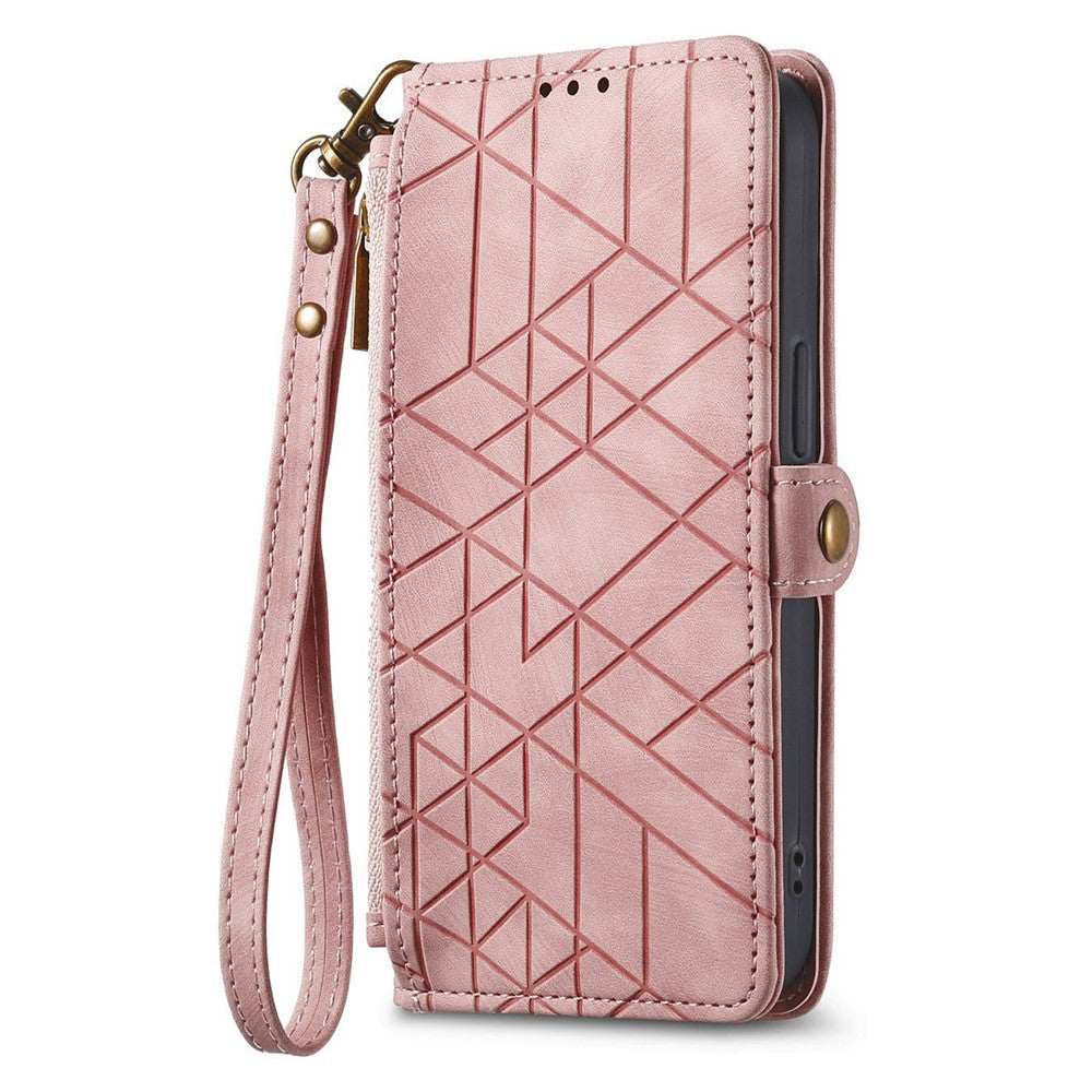 For Samsung Galaxy S26 FE Case Zipper Wallet Geometry Lines Leather Phone Cover with Strap