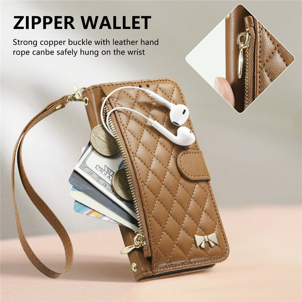 For Samsung Galaxy S26 FE Stand Case Imprint TPU PU Leather Zipper Pocket Wallet Phone Cover with Strap