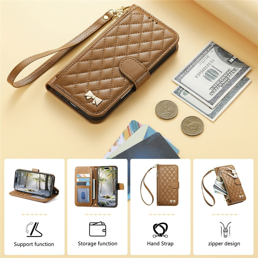 For Samsung Galaxy S26 FE Stand Case Imprint TPU PU Leather Zipper Pocket Wallet Phone Cover with Strap