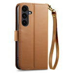 For Samsung Galaxy S26 FE Stand Case Imprint TPU PU Leather Zipper Pocket Wallet Phone Cover with Strap