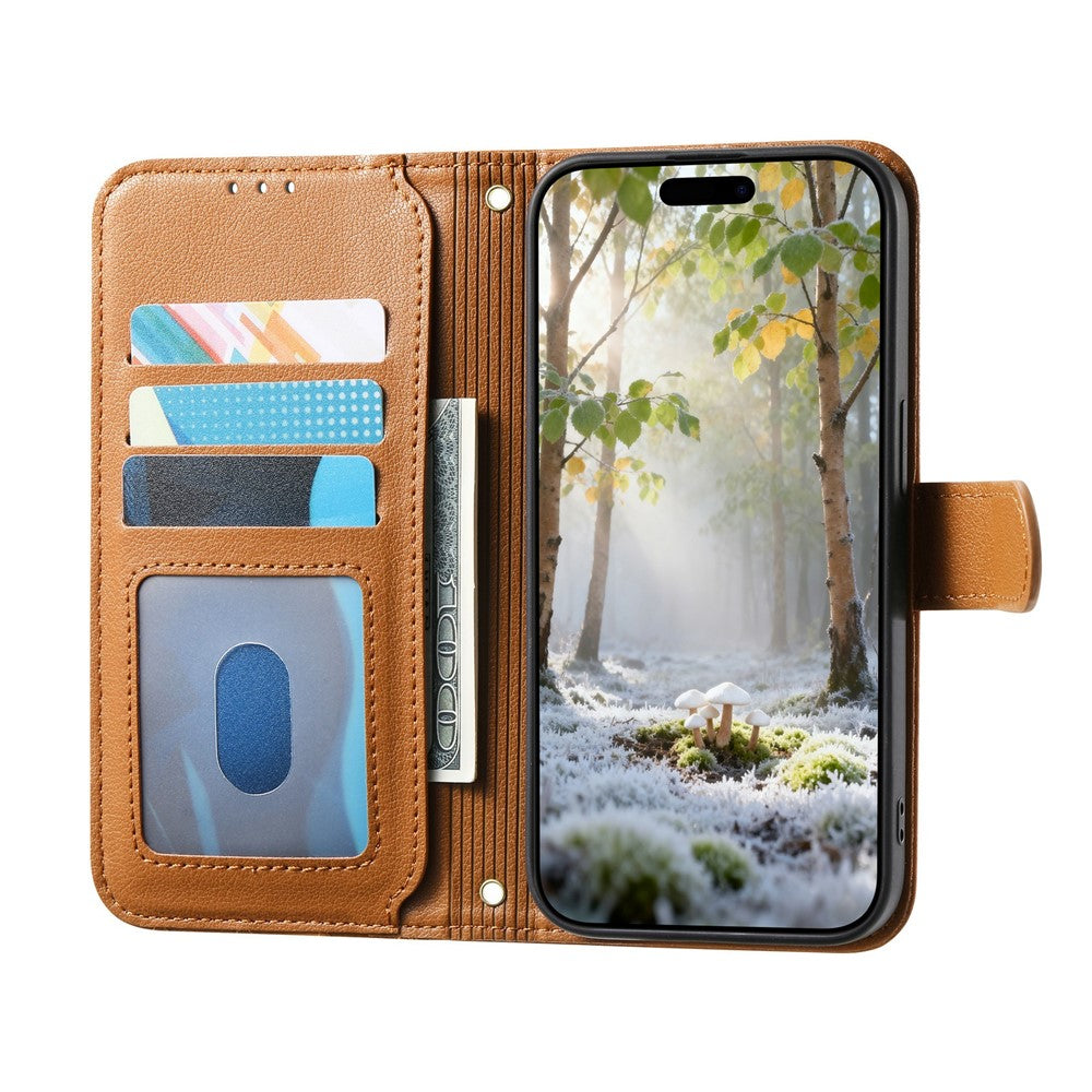 For Samsung Galaxy S26 FE Stand Case Imprint TPU PU Leather Zipper Pocket Wallet Phone Cover with Strap
