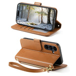 For Samsung Galaxy S26 FE Stand Case Imprint TPU PU Leather Zipper Pocket Wallet Phone Cover with Strap