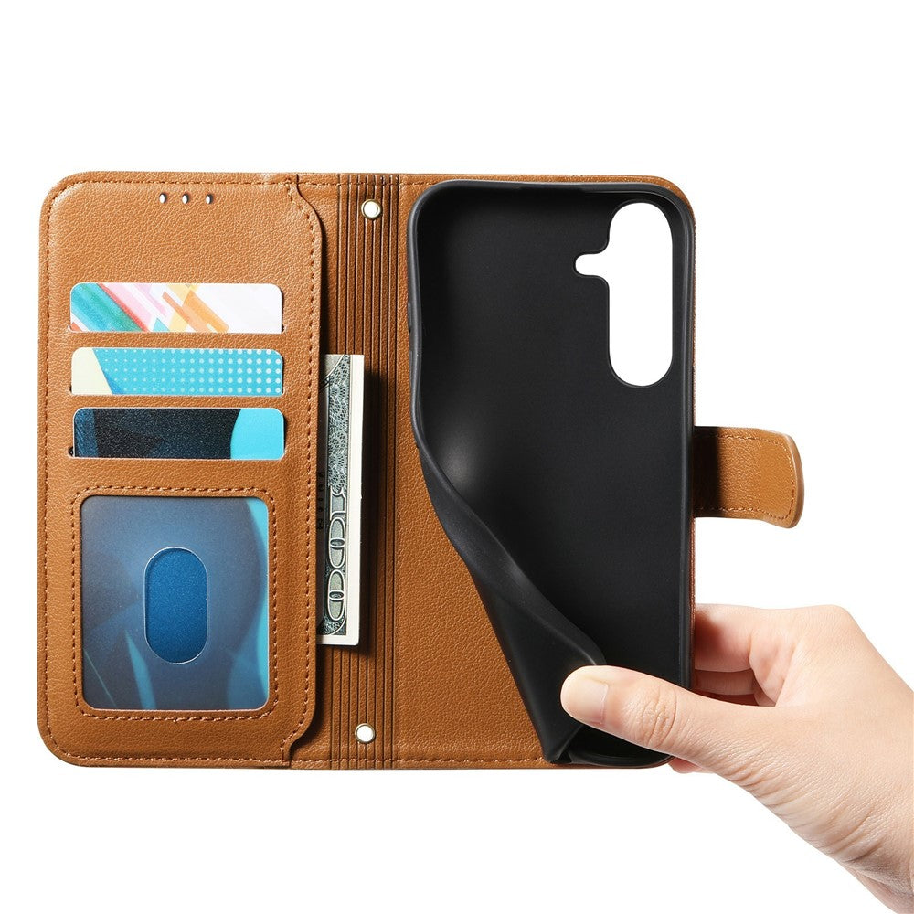 For Samsung Galaxy S26 FE Stand Case Imprint TPU PU Leather Zipper Pocket Wallet Phone Cover with Strap