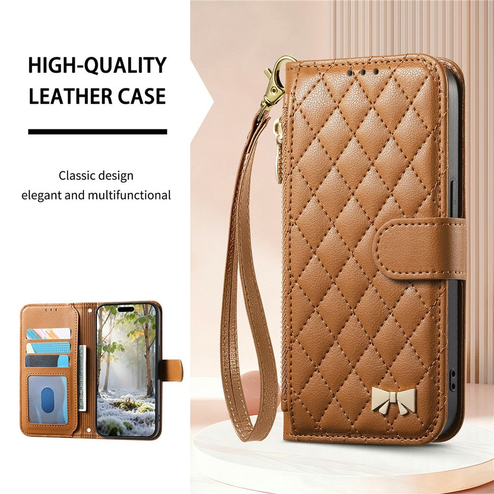For Samsung Galaxy S26 FE Stand Case Imprint TPU PU Leather Zipper Pocket Wallet Phone Cover with Strap