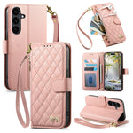 For Samsung Galaxy S26 FE Stand Case Imprint TPU PU Leather Zipper Pocket Wallet Phone Cover with Strap